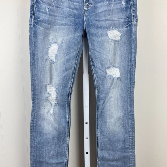 Miss Me Jeans Signature Straight Distressed Denim Medium Wash Womens 28 - Picture 3 of 11